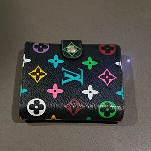 Designer-Inspired Black Multicolor Monogram Leather Wallet